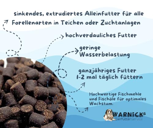Warnick´s Tierfutterservice - Fischfutter - Forellenfutter sinkend 6 mm - 10 kg Premiumfutter - Alleinfuttermittel - Tierfutter-MV