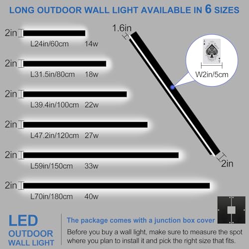 Image of Modern Outdoor Wall Lights 2Pack 24Inch Dimmable Outdoor Wall Sconce | LED Outdoor Porch Lights Wall Mount Exterior Lighting Fixtures IP65 Waterproof Black Outside Wall Lights for House Garage