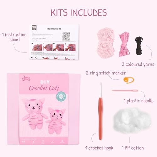Image of HOUSE CREATIVITY Cat Crochet Kit for Beginners - Make a Variety of Adorable Kittens, Amigurumi Crochet Starter Kit with Yarn, Eyes & Step-by-Step Video Tutorial, DIY Craft for Cat Lovers