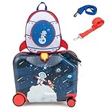GOPLUS Maleta Infantil de 2 Piezas con Ruedas Giratorias, Equipaje de Viaje con Mochila, Juego de Equipaje para Niños Ride-on & Sit-on & Carry-on 47cm y Mochil 30 cm, Maleta de Cabina (Astronautas)