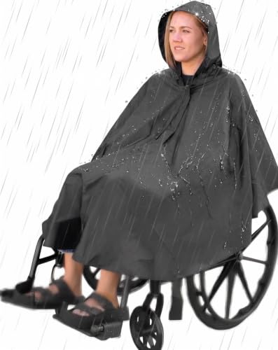 Vive Wheelchair Poncho - Lightweight, Breathable & Waterproof Raincoat for Adults - Wheel Chair Cover for Full Body Coverage - Universal Fit - Reusable & Packable Cape with Hood for Men, Women