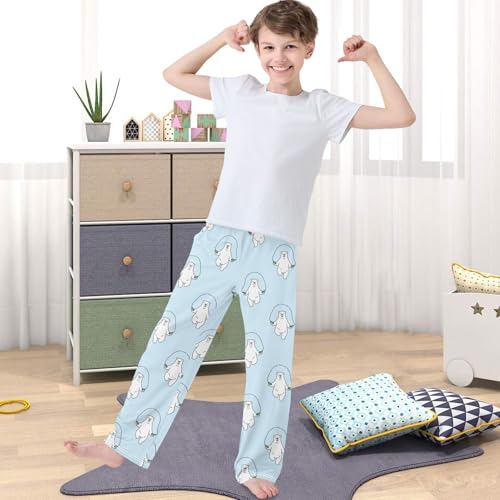 Boy's Lounge Pants Polar Bear Skipping Blue Kids Jogger Pants Elastic Waist Long Bottoms with Pockets 6-14 Years4