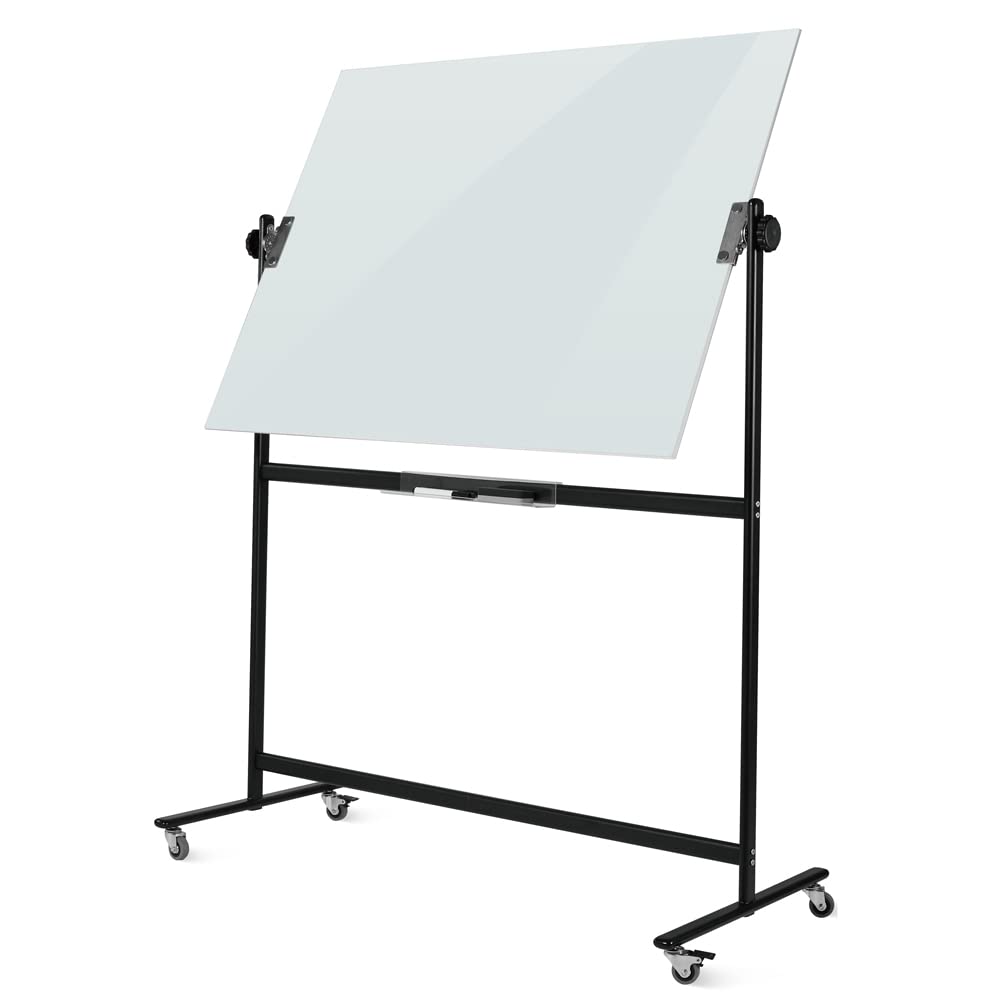 Vivol Pizarra blanca de cristal de diseño con ruedas – ambos lados y se puede escribir – magnética y enrollable (90 x 120)