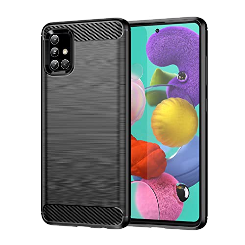owlhold Coque pour Samsung Galaxy A51, Housse Premium TPU Souple Texture Fibre de Carbone Etui Protection Téléphone Antichoc, Anti-Rayures, Anti-Dérapante, Silicone Case Bumper, Noir