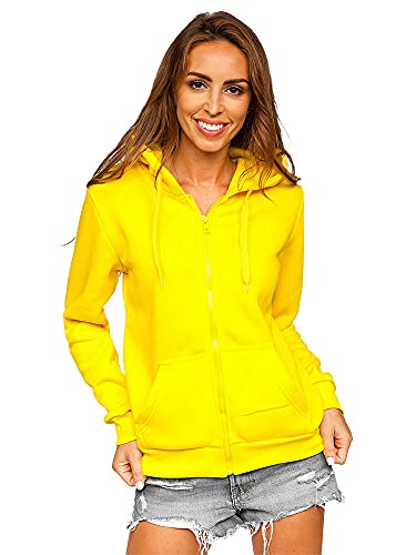 BOLF Mujer Sudadera con Capucha Cierre de Cremallera Jersey Blusa Suéter Estampado Sweatshirt de Manga Larga Jacket Fitness Deporte Outdoor Estilo Deportivo W03 Amarillo S [A1A] Cover