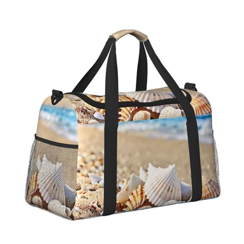 Seashells on the sandy beach Print Travel Duffel Bag for Men & Women, Foldable Travel Bags and Spacious Weekender Tote Bag for Storage Toiletry Luggage Personal Item3
