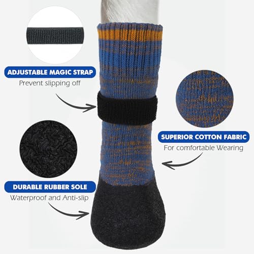 Image of Mihachi Anti Slip Dog Socks, Dog Boots for Hardwood Floors Prevent Licking, Traction Control Waterproof Rubber Sole Paw Protectors for Small Medium Large Dogs, Blue Large