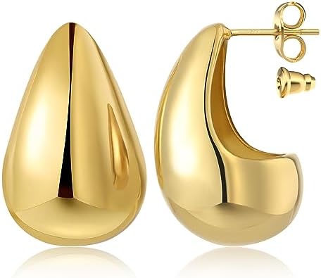 Chunky Gold Hoop Earrings for Women, Water Drop Hollow Open Ring Earrings,18k Hypoallergeni Fashion Earrings Gift Jewelry for Women