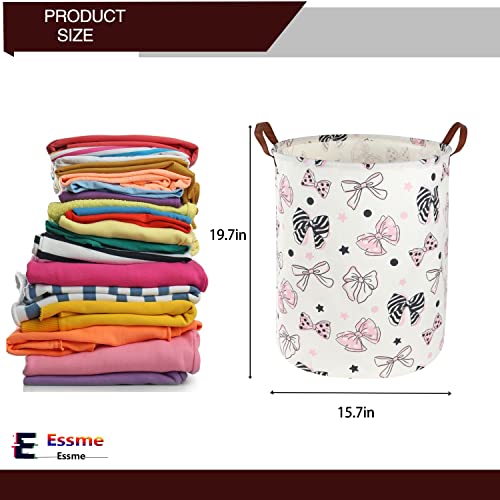 Image of ESSME Pink Hamper,Pink Laundry Hamper,Girls Laundry Hamper, Cute Storage Bin for Room Decor,Gift Baskets,Home Organizer(Bowknot)