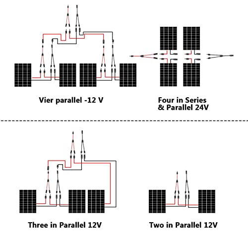 Solarkabel Y-Verteiler, Solar Abzweigadapter Solar PV Paralleladapter (1 bis 2), Solarpanel Kabel Y Abzweig Parallelverbinder MMF+FFM für Parallel Photovoltaik Anschluss, 1 Rot +1 Schwarz