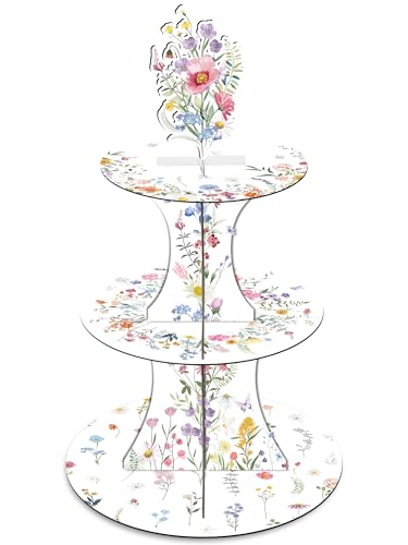 Keluna Wildflower Birthday Party Decorations - 3 Tier Spring Flower Cupcake Stand Wildfloral Themed Dessert Tower Party Decor for Wedding Baby Shower Birthday Decorations