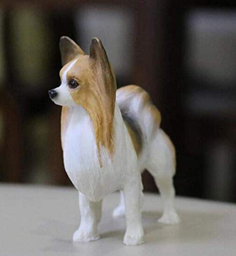 NEDLON Polyresin 764942826233 Mini Papillon Hund Figur Home Office Schreibtisch Welpe Hund Figur Dekoration Auto Armaturenbrett Grau