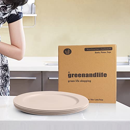 Greenandlife 10Inch/5Pcs Dishwasher & Microwave Safe Wheat Straw Plates - Lightweight Reusable Unbreakable Dinner Plates, Non-Toxin, Bpa Free For Kids Children Toddler & Adult (Beige) #TOP5