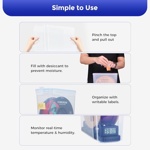 Image of Comgrow 3D Printer Filament Storage Box, 6PCS DIY Filament Container for 3D Printing Sealing and Protection, Portable Storage Box with Desiccants Thermo-Hygrometer and Bearings 4.0L(9.45 * 8 * 3in)
