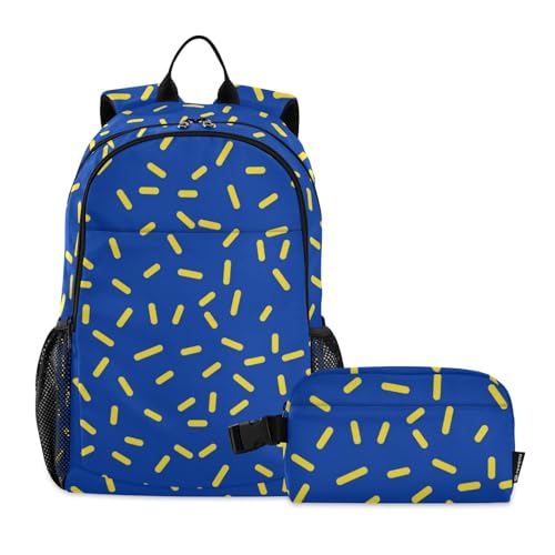 Sac d'école avec boîte à déjeuner ensemble 7-10 ans bleu et jaune pour garçon