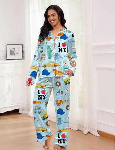 Image of SHESHOW Satin Pajamas for Women Set Long Sleeve Button Down Sleepwear 2 Piece Nightwear Women Pjs Sets Size XS-XXL