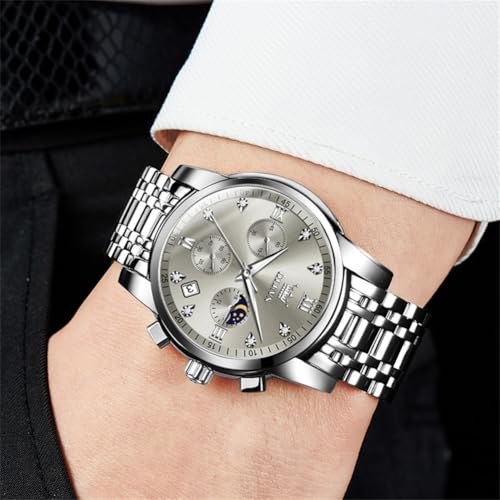 Image of OLEVS Watch for Men Diamond Business Dress Analog Quartz Stainless Steel Waterproof Luminous Date Two Tone Luxury Casual Wrist Watch Blue