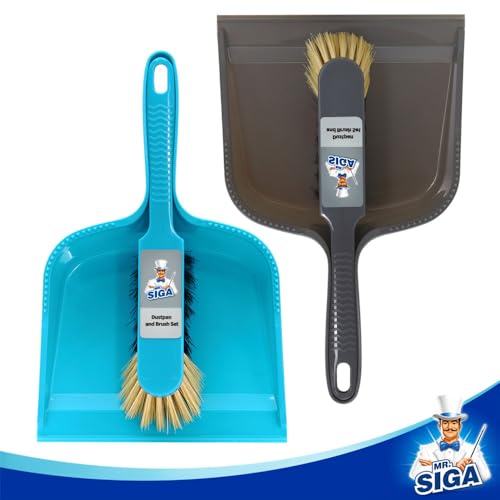Image of MR.SIGA Dustpan and Brush Set, Pack of 4 Set, Blue & Grey
