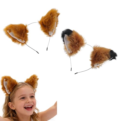 MAIKAOZAI 2PCS Realistic Fox Ears Headband | Plush Animal Ears for Costume Parties | Brown Faux Fur Headband for Adults & Teens | Cosplay Accessory for Themed Events