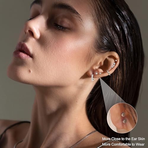 MILACOLATO Hypoallergenic Flat Back Earrings 14K Gold Plated Cartilage Earring Sets for Multiple Piercing 20G Surgical Stainless Steel Earrings for Women Trendy Earring Stacks Small Hoop Flatback Stud Earrings3