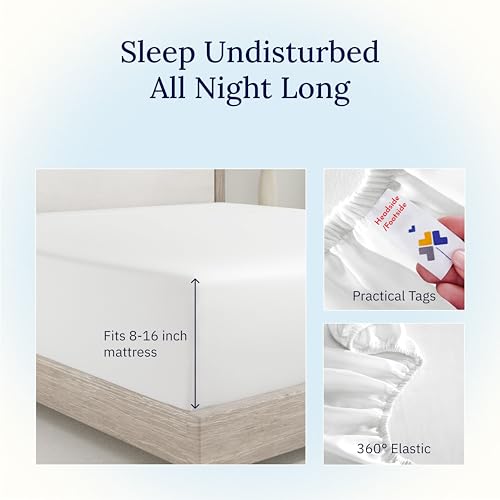California Design Den King Size Fitted Sheet Antique White, Deep Pocket Soft 400 Thread Count 100% Cotton Sateen, No Pop-Off Elastic, Durable Fitted Sheet Only (King, Antique White)