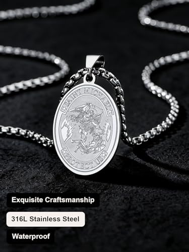 Image of U7 Saint Michael Necklace for Men,Stainless Steel /18K Gold Plated St Michael Archangel /Saint Benedict /Saint Christopher Pendant Amulet Necklace for Men Women