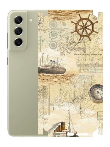 Image of AtOdds - Full Body Back Screen Guard Protector Film - Lamination Wrap Skin Sticker Compatible with Samsung Galaxy S21 FE | Scratchproof Matte Finish (Design - Pirate Map)