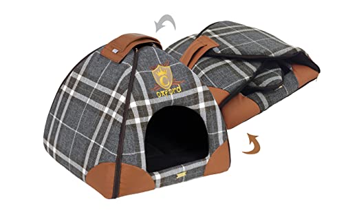 Składany Domek legowisko CAZO Oxford dla psa lub kota 47 x 46 x 40 cm, kolor brązowy, w kratę, LXD0601
