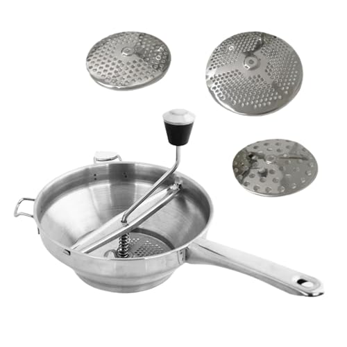 Pasapurés para salsa de acero inoxidable - Molinillo de alimentos de acero inoxidable Picadora de alimentos ergonómica | Molinillo de cocina giratorio con manivela con mango