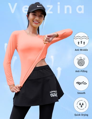 Image of Venzina Women's Long Sleeve Quick Dry T-Shirt UPF 50+ Sun Protection |Moisture Wicking, Stretchable, Lightweight Athletic Top for Yoga, Running, Dance, Gym & Casual Wear