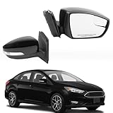 Dasbecan Right Passenger Side Mirror Compatible with 2015-2018 Ford Focus Black Rearview Mirror w/Turn Signal, Manual Folding, Power Glass and Temperature Sensor (7Pin)