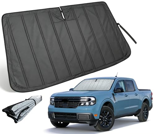 Image of Thickened Windshield Sun Shade for Ford Maverick 2022-2026 | Accordion Front Window Sunshade Aluminum Reflective UV Protection Shield, Foldable Sun Visor with Storage Bag Car accessories
