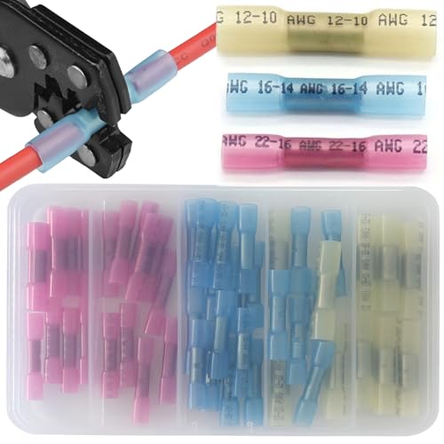 圧着端子 防水スリーブ 熱収縮チューブ 圧着スリーブ 圧着 絶縁 スリーブ 配線 接続 端子 コネクター 車 バイク トラクター 22-10AWG 50個