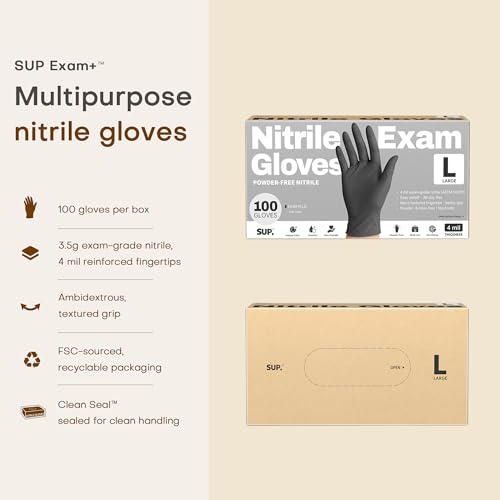 SUP Powder-Free Nitrile Exam Gloves, 100 Count, Food Safe Latex-Free Medical Non-Sterile Cooking Disposable Glove, Black (Large) - Thumbnail 6