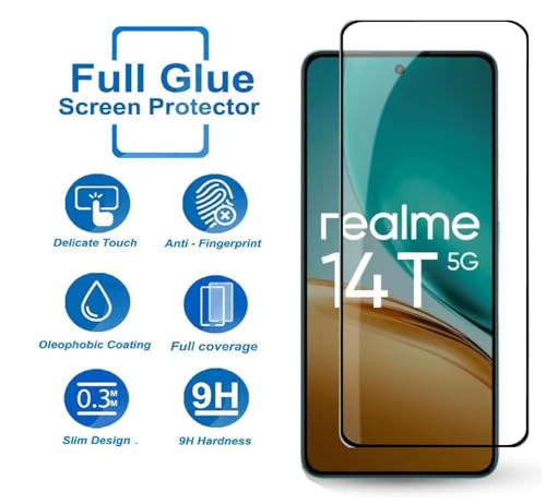 Image of HD Tempered Glass Screen Protector Compatible for Realme 14T 5G with Edge to Edge coverage and Easy Installation kit