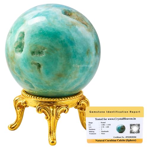 Image of Certified Caribbean Calcite Crystal Ball for Meditation - Premium Crystal Vastu Items for Home and Feng Shui Items for Good Luck - Ideal for Pooja Supplies and Spiritual Practices (1.5 Inch)