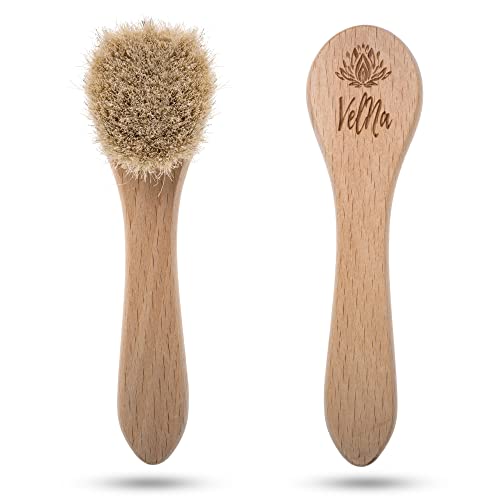 VELNA Körperbürste und Gesichtsbürste aus Rosshaar im Set. Natürliche Borsten feinem Pferdehaar, perfekt gegen Cellulite. Trockenbürste Pferdehaarbürste mit elastischem Haltegriff, Beige, 15x11x4,5