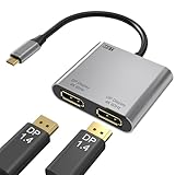 USB C to Dual DisplayPort Adapter, 4K@60Hz Display Port Splitter for Dual Monitors, Type C to DP Dual Monitor Converter Compatible for Dell XPS 13 15,Lenovo Yoga,Sumsung Chromebook,HP etc