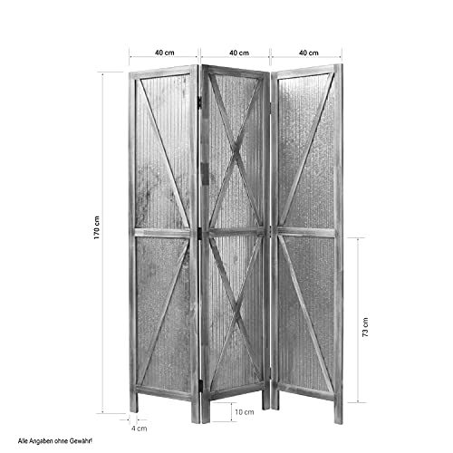 Homestyle4u 1867, Paravent Raumteiler 3 teilig, Holz Metall, Braun, 170 cm Höhe