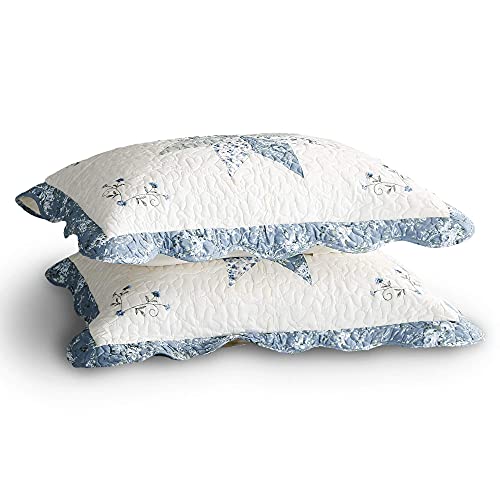 Kasentex Luxurious Quilted Embroidery Patchwork Sham Pre-Washed 100% Machine Washable(Blue, 20X36In, 2 Pieces) #TOP1