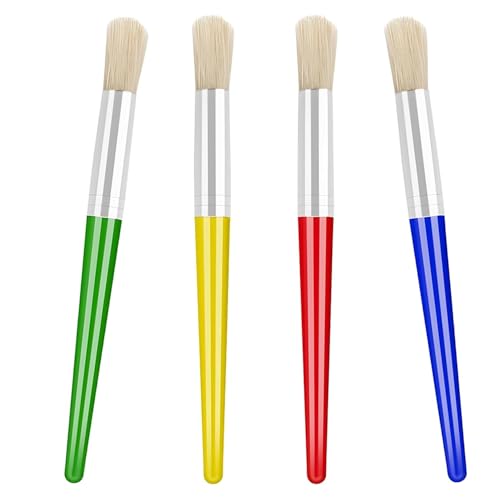 4-Piece Vibrant Kids Paintbrush Set with Durable Plastic Handles and Soft Hog Bristles for Various Art Projects