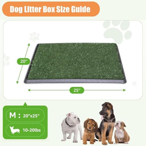 Image of Reusable Pet Grass Potty w / 2-Pack Replaceable Artificial Grass Quick Absorbent Indoor Portable Pet Training Patio Potty Washable Pee Pad Box Toliet (Medium-20x25In)