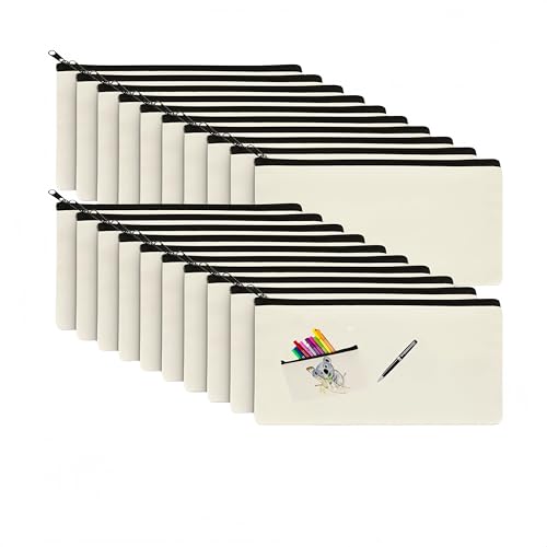 Loopunk DIY Bolsa de Lona con Cremallera,artículos de sublimación para Bolsa de cosméticos, Estuche de lápices, artículos de tocador de Viaje, multifunción, 10 Piezas, 21 x 12 cm (Negro)