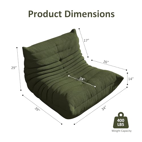 Image of Bean Bag Chairs for Adults, Memory Foam Reading Bean Bag Sofa Chair with Faux Fur Filler, Fireside Floor Gaming Chairs for Living Room, Bedroom and Office (Green, Single)