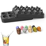 VPOUERY Moldes de hielo con tapa, bandeja de hielo de silicona, moldes en forma de calavera, marca 10 cubitos de hielo de calavera de Halloween (A)