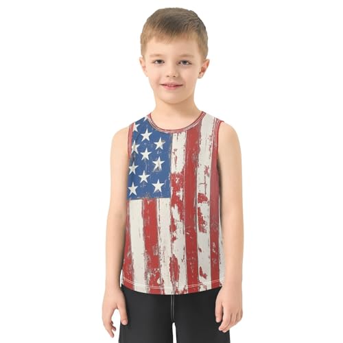 Boys Tank Top Shirts Wood Grain American Style USA Flag Sleeveless T-Shirts Crew Neck for Kids Clothing Children2