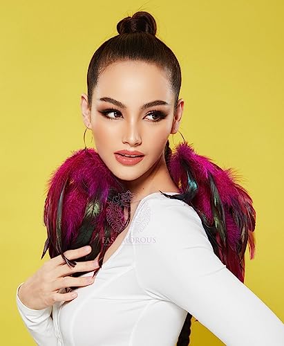 Pink Dangling Earrings Women Hot Pink Feather Earrings for Women with Leaf Shape Hook2