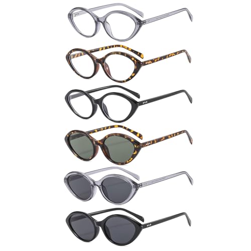 Image of LJCZKA Oval Blue Light Blocking Glasses Women Retro Small Cat Eye Frame Computer Eyeglasses Anti Eyestrain Clear Lens