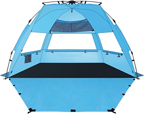 KOON Beach Tent Sun Shelter Pop Up XL - Easy Setup Beach Shade for 3-4 Person with UPF 50+ Protection, Extended Floor & 3 Ventilation Windowsä¸¨Carrying Bag (Ocean Blue) (Ocean Blue) (Ocean Blue)
