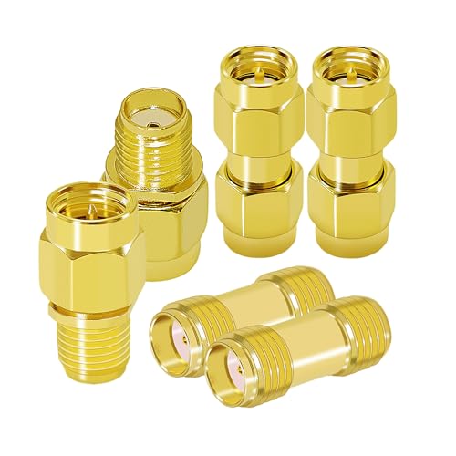 CNARIO SMA Connector Kit 6PCS, SMA Adapter Kit Female/Male to Female/Male Coaxial Cable Connector for Antennas, Wireless LAN Devices, Radio, WiFi